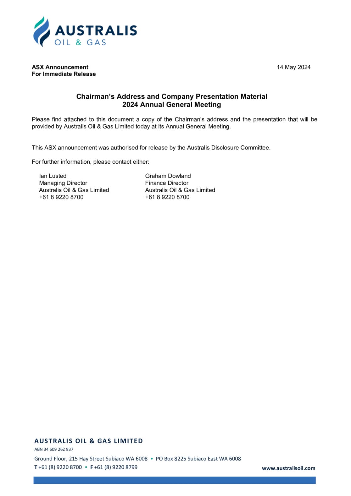 Chair's Address to Shareholders and Presentation