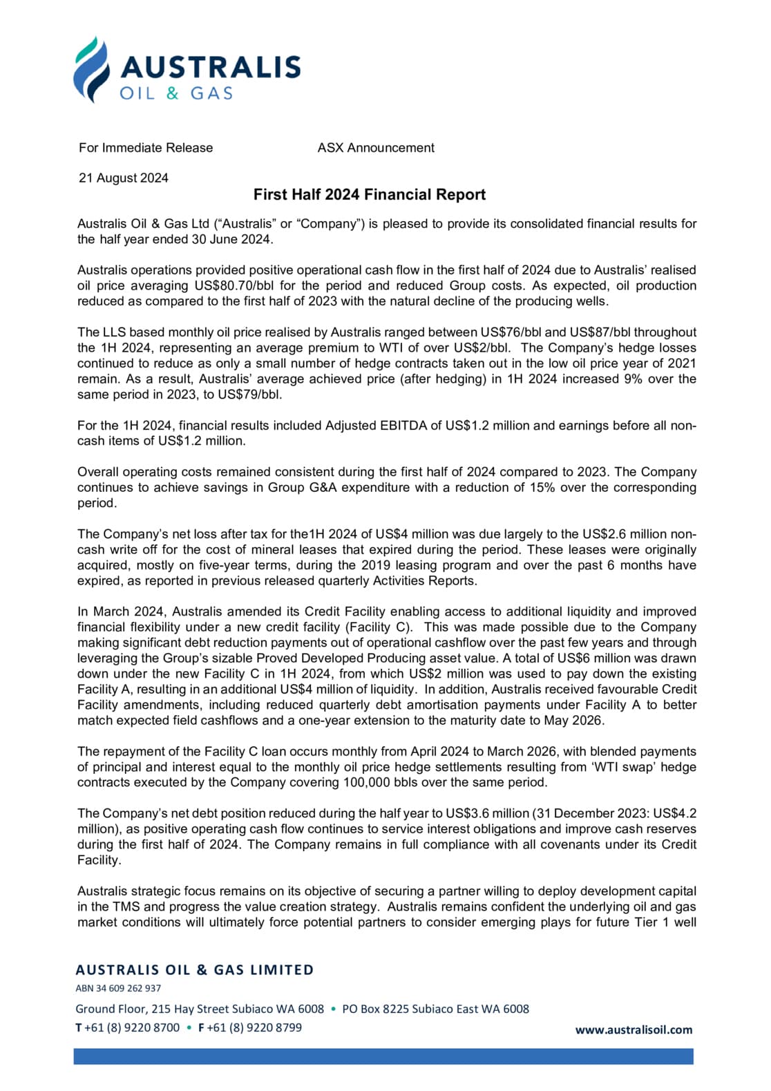 Half Year Accounts and Appendix 4D