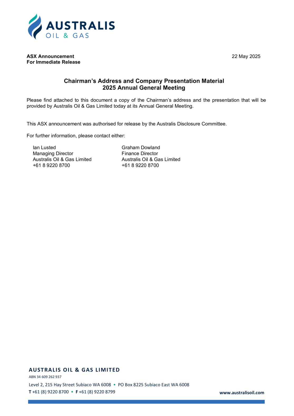 Chair's Address to Shareholders and Presentation