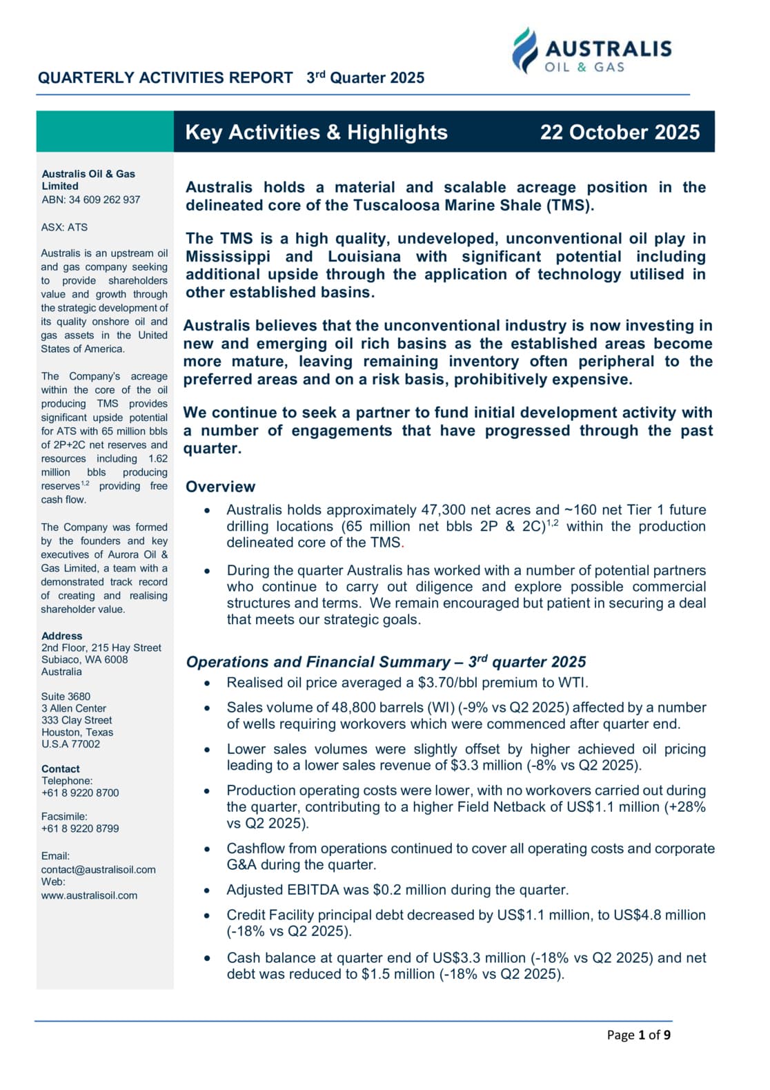 Quarterly Activities/Appendix 5B Cash Flow Report