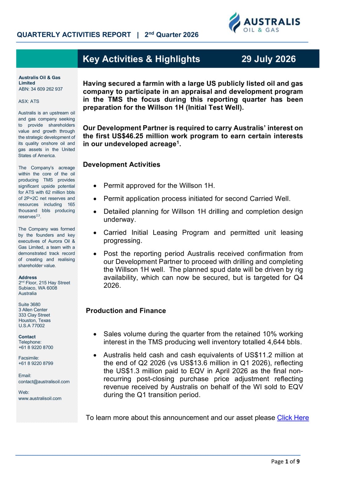 Quarterly Activities Report and Appendix 5B