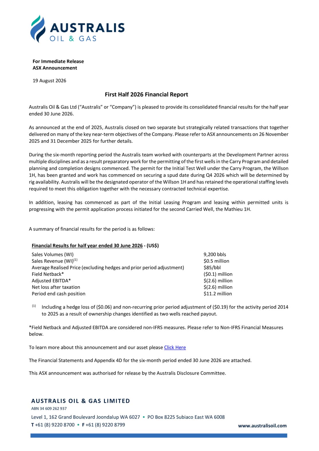 Half Year Accounts and Appendix 4D
